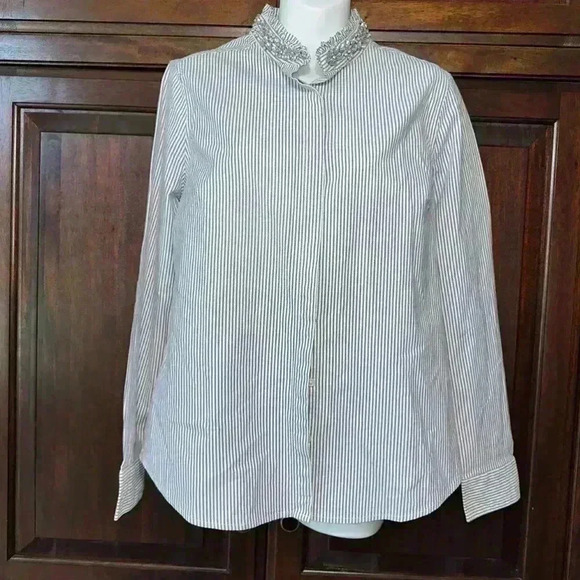 Elle Button Down Shirt Women’s Size 12 / Stripes w/ Rhinestone Neck - Picture 3 of 15